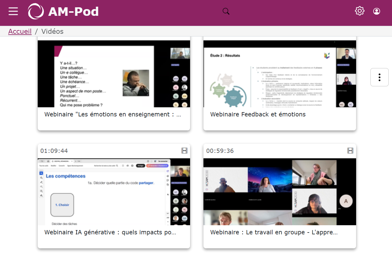 Plateforme vidéos Ensam hébergeant les replays des webinaires HESAM2030